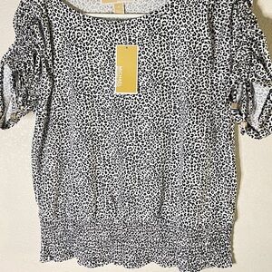 MICHAEL Michael Kors White and Black Puff Sleeve Blouse